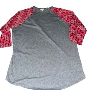 LuLaRoe top size extra large gray with pink sleeves